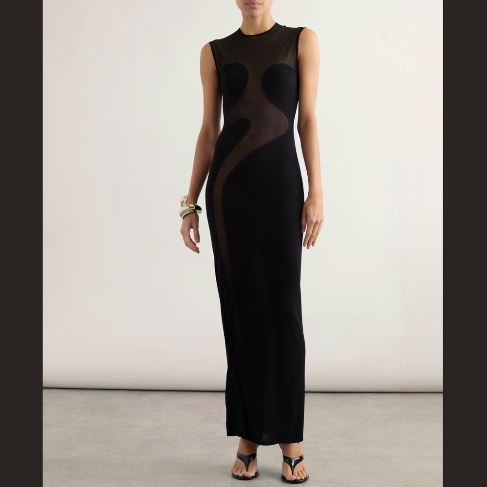 ALAIA Black Paneled Mesh Maxi Dress NWT - Picture 8 of 16